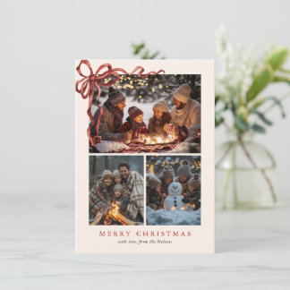 Carte de Noël Élégante à Ruban Rouge Budget Quatre