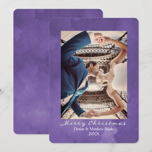 Carte de Noël élégante aquarelle Ultra Violet (Devant / Derrière)