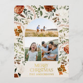 Carte de Noël élégante avec botanique noir et cerf (Recto)