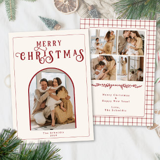 Carte de Noël élégante avec photo arquée et carrea