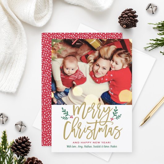 Carte de Noël élégante avec texte en écriture Gold