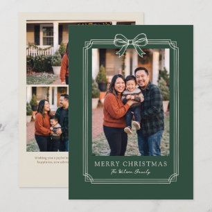 Carte de Noël élégante avec un nœud vert et photo