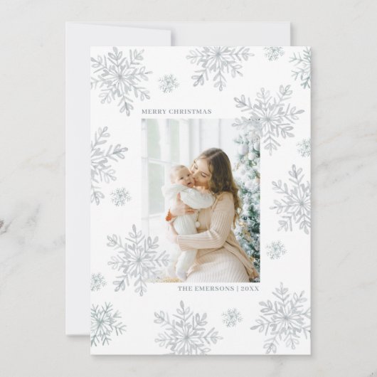 Carte de Noël élégante blanche flocon de neige (Devant)