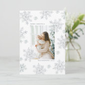 Carte de Noël élégante blanche flocon de neige (Debout devant)