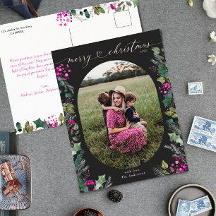 Carte de Noël élégante Boho noir et rose blush