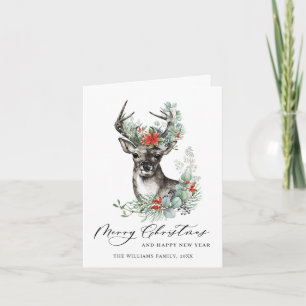 Carte de Noël élégante cerf poinsettia