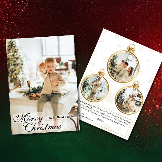 Carte de Noël élégante en or avec 4 photos
