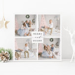 Carte de Noël élégante Merry & Bright avec 4 photo<br><div class="desc">Carte de Noël simple et élégante avec photo au format carré et texte personnalisé au verso. Pour une personnalisation plus avancée de ce design,  veuillez cliquer sur le lien 'personnaliser davantage' pour modifier la police,  la taille,  la couleur,  etc.</div>
