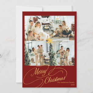 Carte de Noël élégante rouge et or pour photo de f