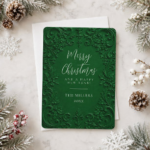 Carte de Noël élégante verte vintage baroque