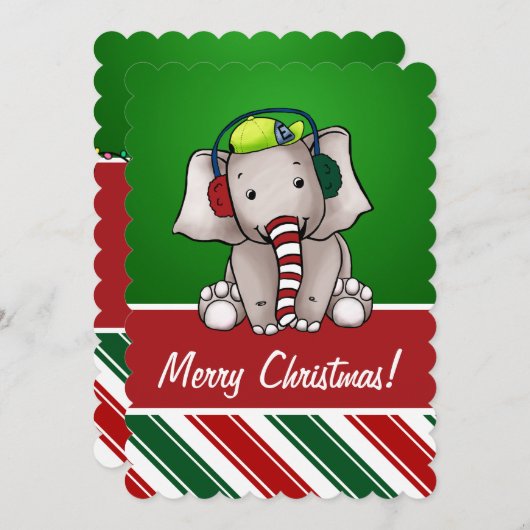 Carte de Noël éléphant (Devant / Derrière)