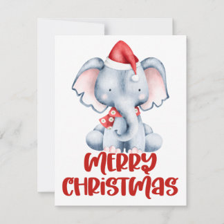 Carte de Noël éléphant aquarelle mignonne