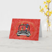 Carte de Noël Elf dans la voiture de police (Fleur jaune)