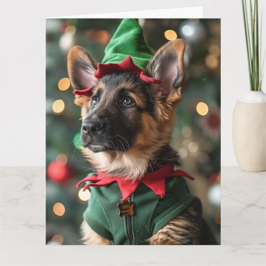 Carte de Noël Elf Elf Puppy Shepherd allemand (Devant)