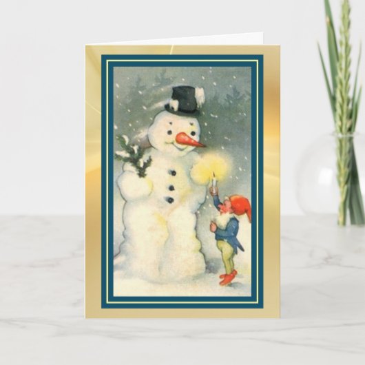 Carte de Noël Elf et Snowman Retro (Devant)