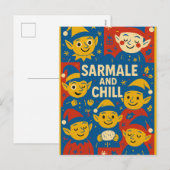 Carte de Noël elfes Sarmale et Chill (Devant / Derrière)