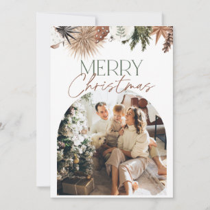 Carte de Noël en Arc Rustique Beige Vert