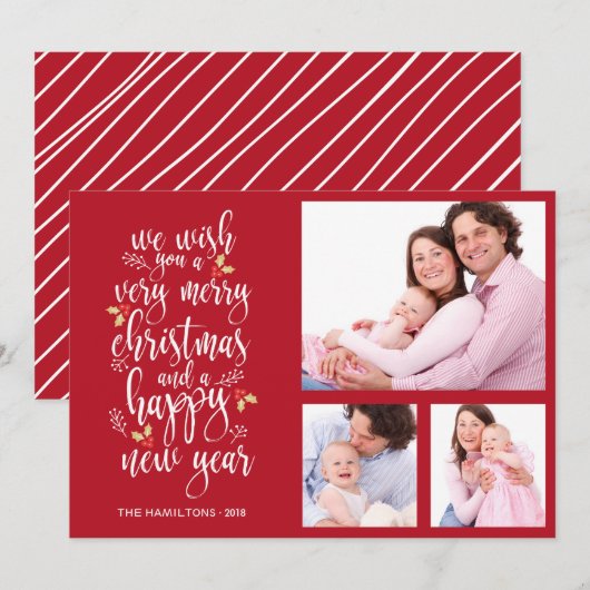 Carte de Noël en collage photo 3 Photos (Devant / Derrière)