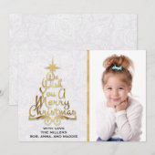 Carte de Noël en dentelle blanche or personnalisée (Devant / Derrière)