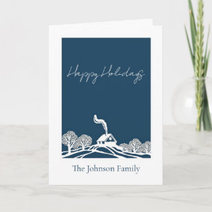 Carte de Noël en famille avec une maison de campag