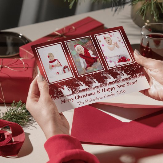 Carte de Noël en métal rouge Père Noël