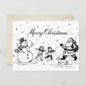 Carte de Noël en noir et blanc – Bonhomme de neige (Devant / Derrière)