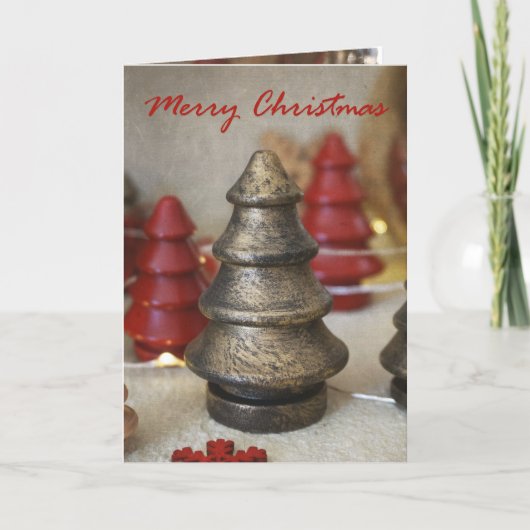 Carte de Noël en or pliée et vieillie avec un arbr (Devant)