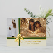 Carte de Noël en papier alu avec ruban vert Holly  (Debout devant)