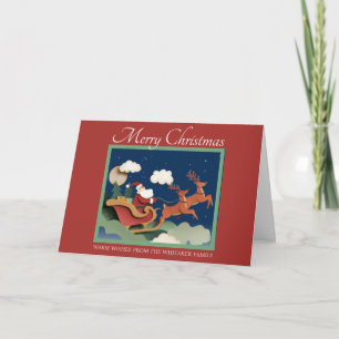 Carte de Noël en papier coupé blanc avec Père Noël