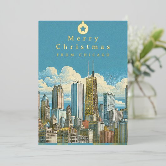 Carte de Noël en papier métallisé avec vue sur Chi (Debout devant)