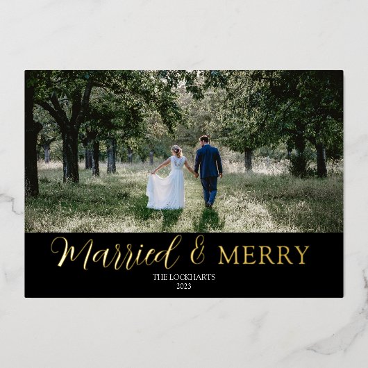 Carte de Noël en papier métallisé pour mariage Mar (Recto)