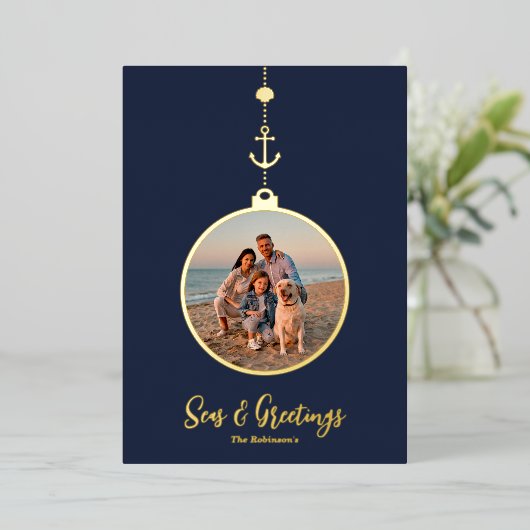 Carte de Noël en papier métallisé Seas and Greetin (Debout devant)