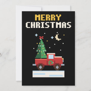 Carte de Noël en pixel art avec camion rouge