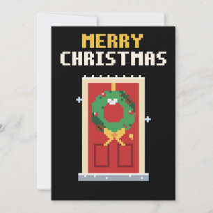 Carte de Noël en pixel art avec couronne sur la po