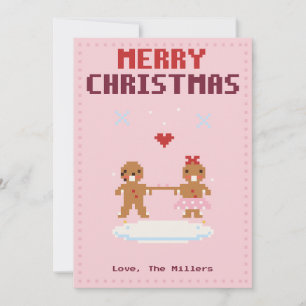 Carte de Noël en pixel art Couple en pain d'épices