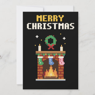 Carte de Noël en pixel art de chaussettes de chemi