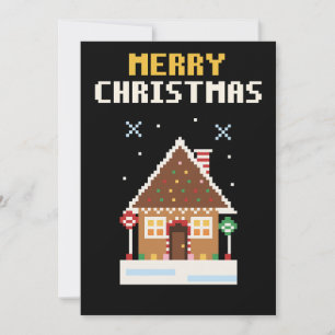 Carte de Noël en pixel art de maison en pain d'épi
