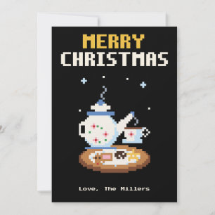 Carte de Noël en pixel art pour le thé et les bisc