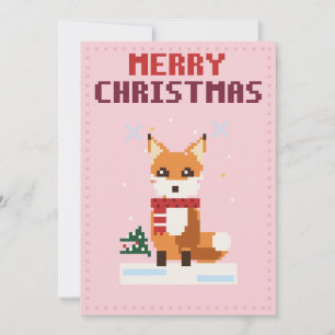 Carte de Noël en pixel art rose Fox