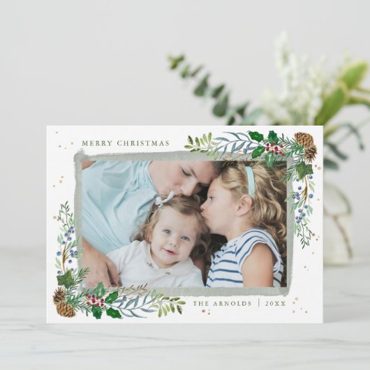 Carte de Noël encadrée par le bois À feuillage per (Debout devant)