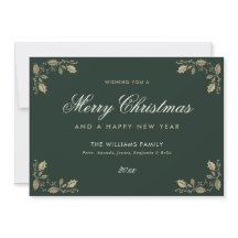 Carte de Noël et Nouvel An Joyeux en Or Vert