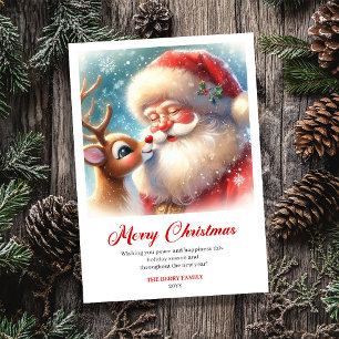 Carte de Noël éternelle avec le Père Noël et Rudol