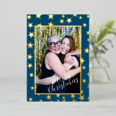 Carte de Noël étoilée avec photo et feuille d'alum (Debout devant)