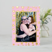 Carte de Noël étoilée. Rose. Carte de vacances à m (Debout devant)