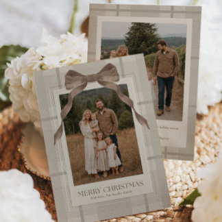 Carte de Noël familiale à carreaux neutre avec pho