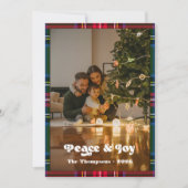 Carte de Noël familiale à carreaux verts Peace & J (Devant)