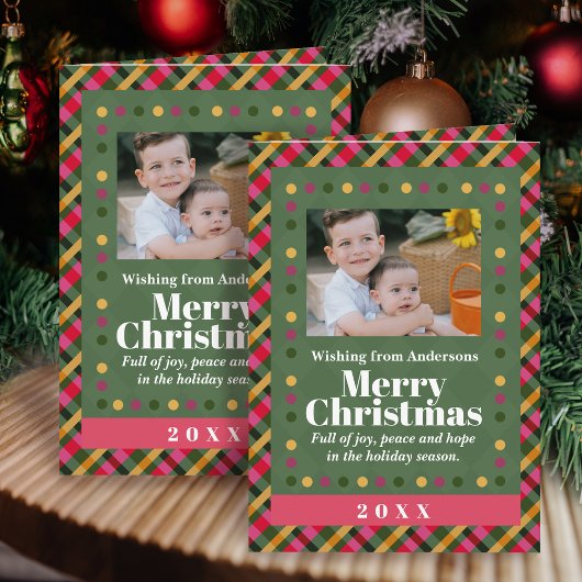 Carte de Noël familiale à motif écossais pour les 