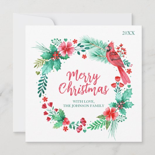 Carte de Noël familiale avec aquarelle Botanique (Devant)