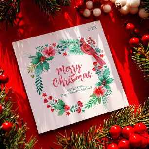 Carte de Noël familiale avec aquarelle Botanique