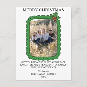 Carte de Noël familiale avec houx dessiné à la mai